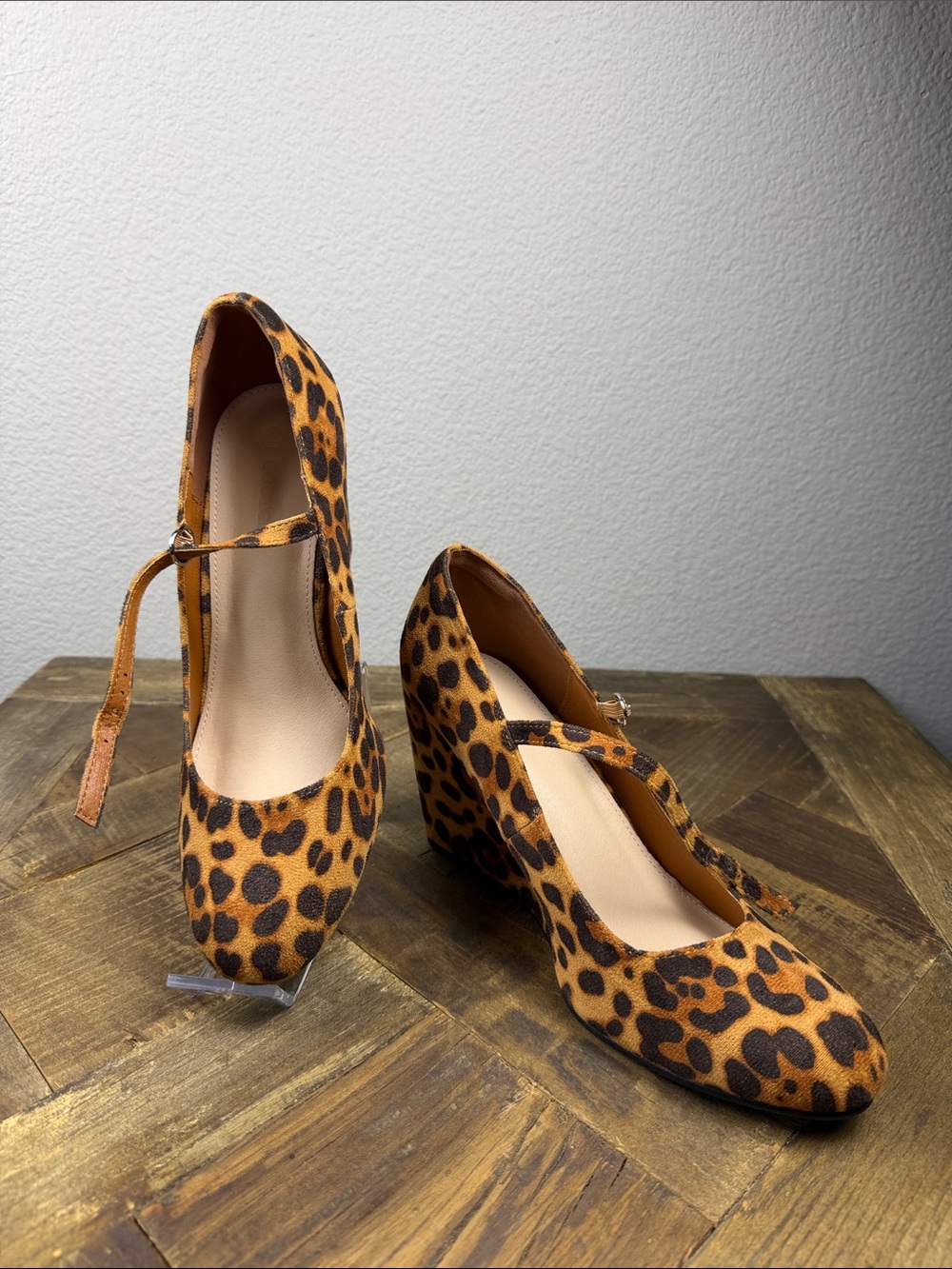 Size 9.5 Coutgo Leopard Print Mary Jane Wedge Pumps - Brown/Black